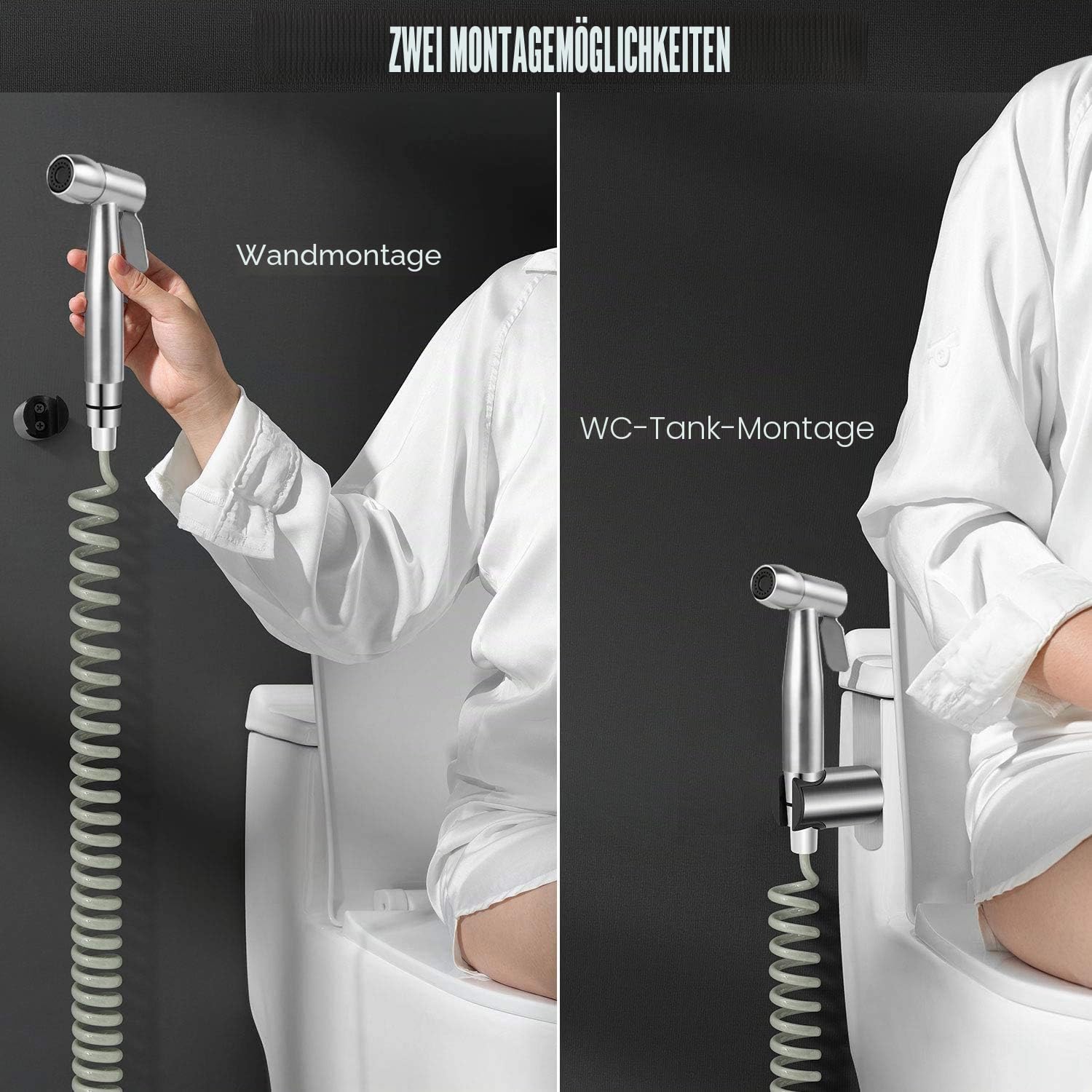 Handbrause, Toilette Bad Bidet für Bidet Armaturen WC mit 59in langem flexiblem Teleskop-Brauseschlauch und Halterung, Edelstahl Duschkopf Windel Dusche Tierbad Wasserspar Wand waschen