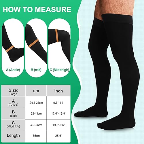 Miniatura 6 de 2 pares de calcetines de compresión altos hasta el muslo para hombres y mujeres, de 30-40 mmHg, medias de compresión extra firmes, puntera cerrada,