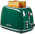 Roter Mond 2 Slice Toaster Retro Stainless Steel with Bagel, Cancel, and Defrost Functions, 6 Bread Shade Settings, Extra Wide Slots and Removable Crumb Tray, Green