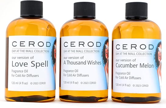 CEROD Day At Mall Collection Scents Set 3 - Diffuser Oil for Cold Air Waterless Diffusers, A Thousand Wishes, Cucumber Melon, Love Spell - Aromatherapy Essential Oil Scents for Home & Office 3
