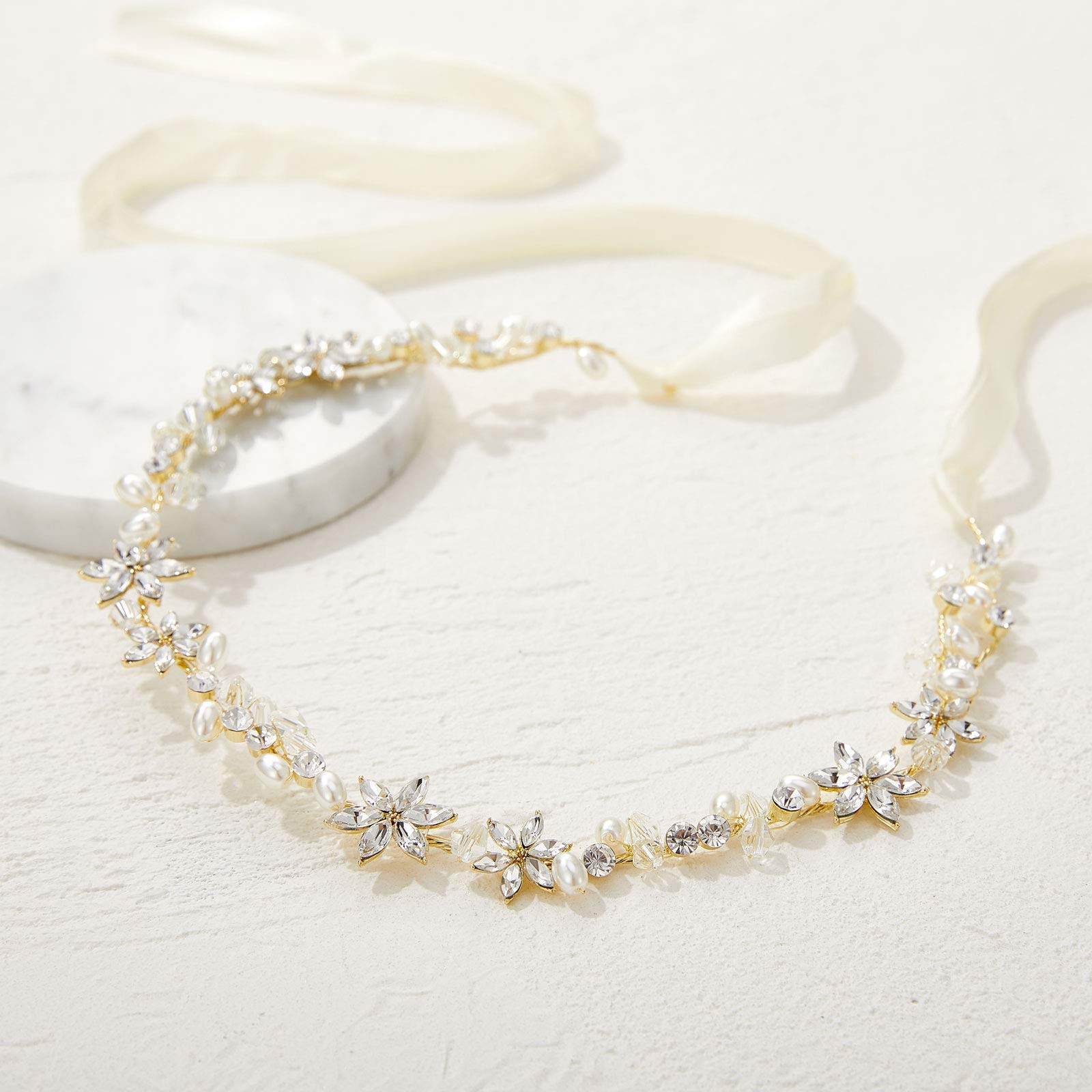 Amazon.com : SWEETV Gold Flower Girl Headpiece for Wedding Crystal
