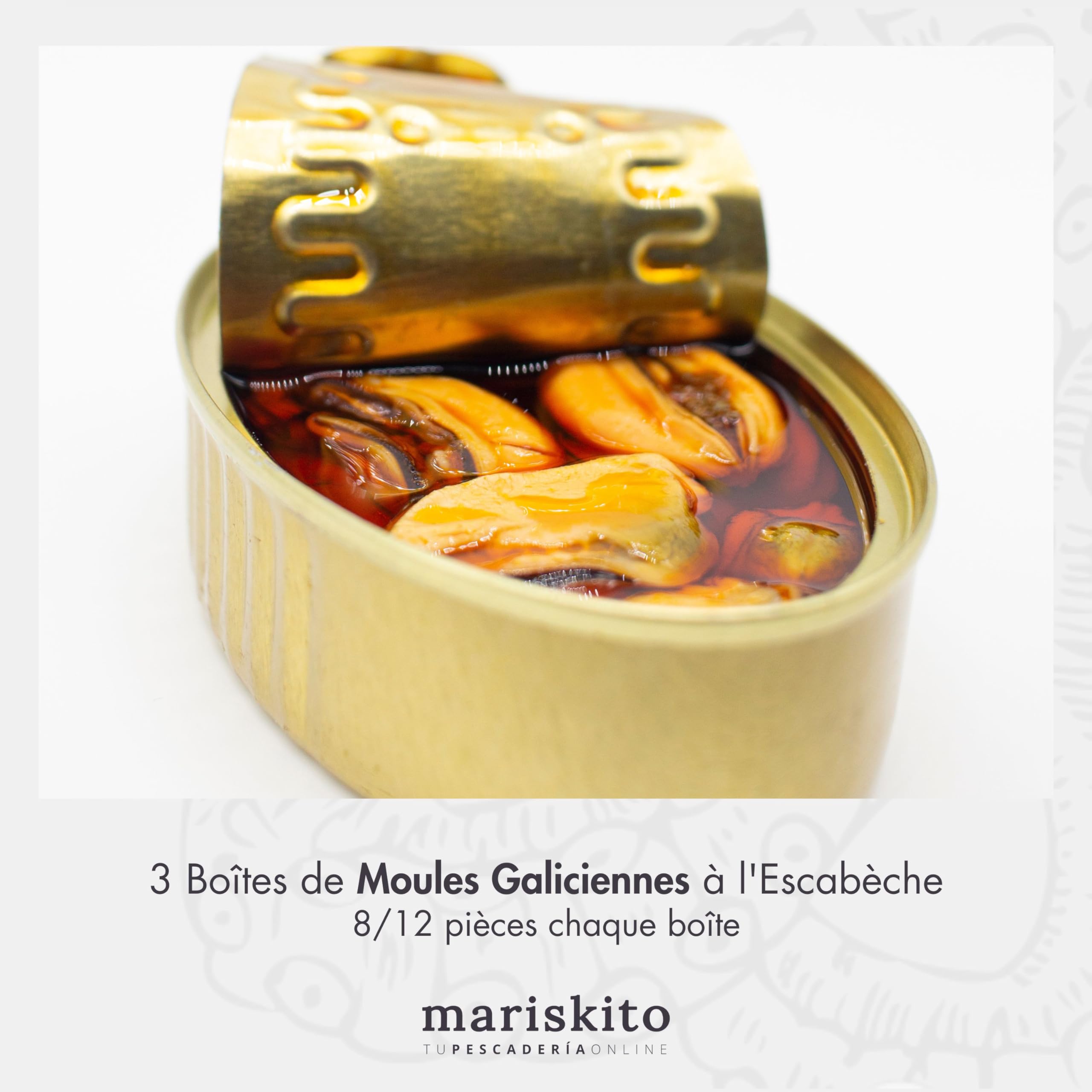 MARISKITO | Pack La Mer Gourmet - 12 Boîtes de conserves Gourmet - Boîtes de Conserve Galiciennes - Panier Cadeau - Coffret de Produits Délicatesse