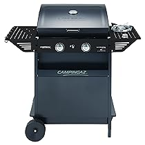 Campingaz Xpert 200 LS Plus Rocky Gas BBQ in Lava Stone, BBQ Cart with 2 Burners and 1 Lat Burner, Cover + Thermometer, Folding Side Shelf, Pot. 8,200 kW + 2.1 kW Lat Burner