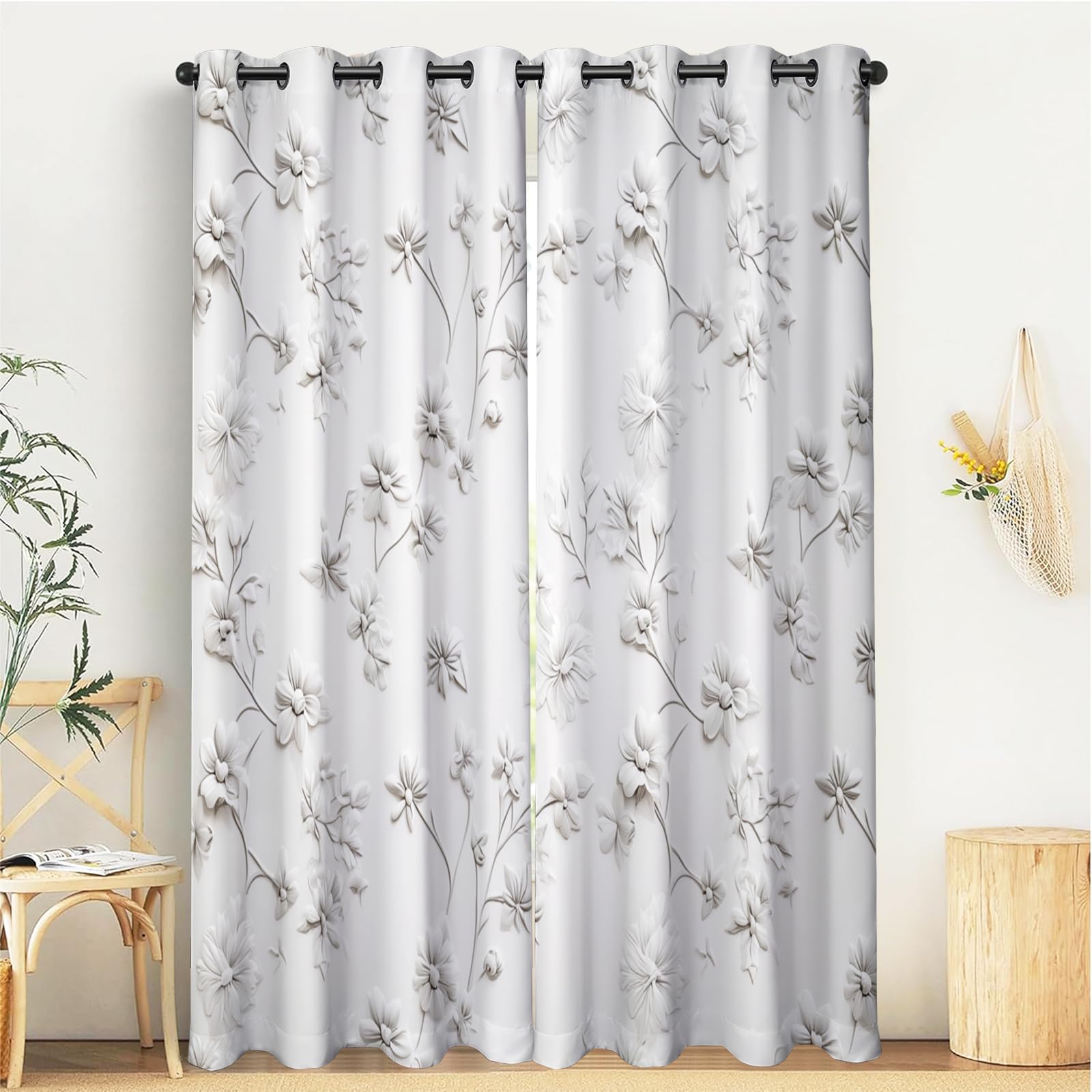 Rideaux cuisine et chambre à fleurs laiteux pour fenêtre
