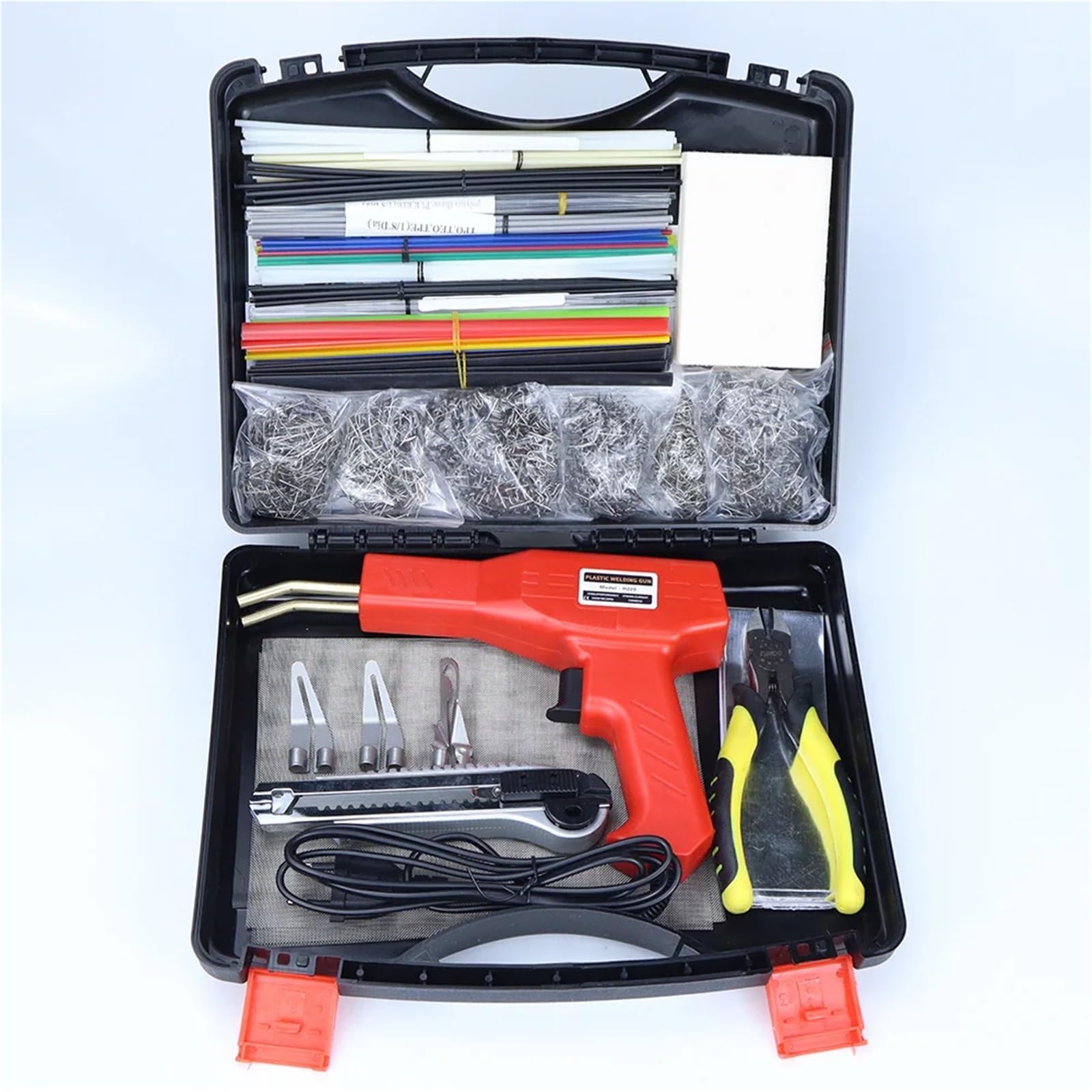 Saldatrice per plastica 220W / 50W Kit di saldatura per plastica 2 in 1, pinzatrice a caldo, pistola per saldatura, kit di riparazione paraurti auto(1325Pcs)