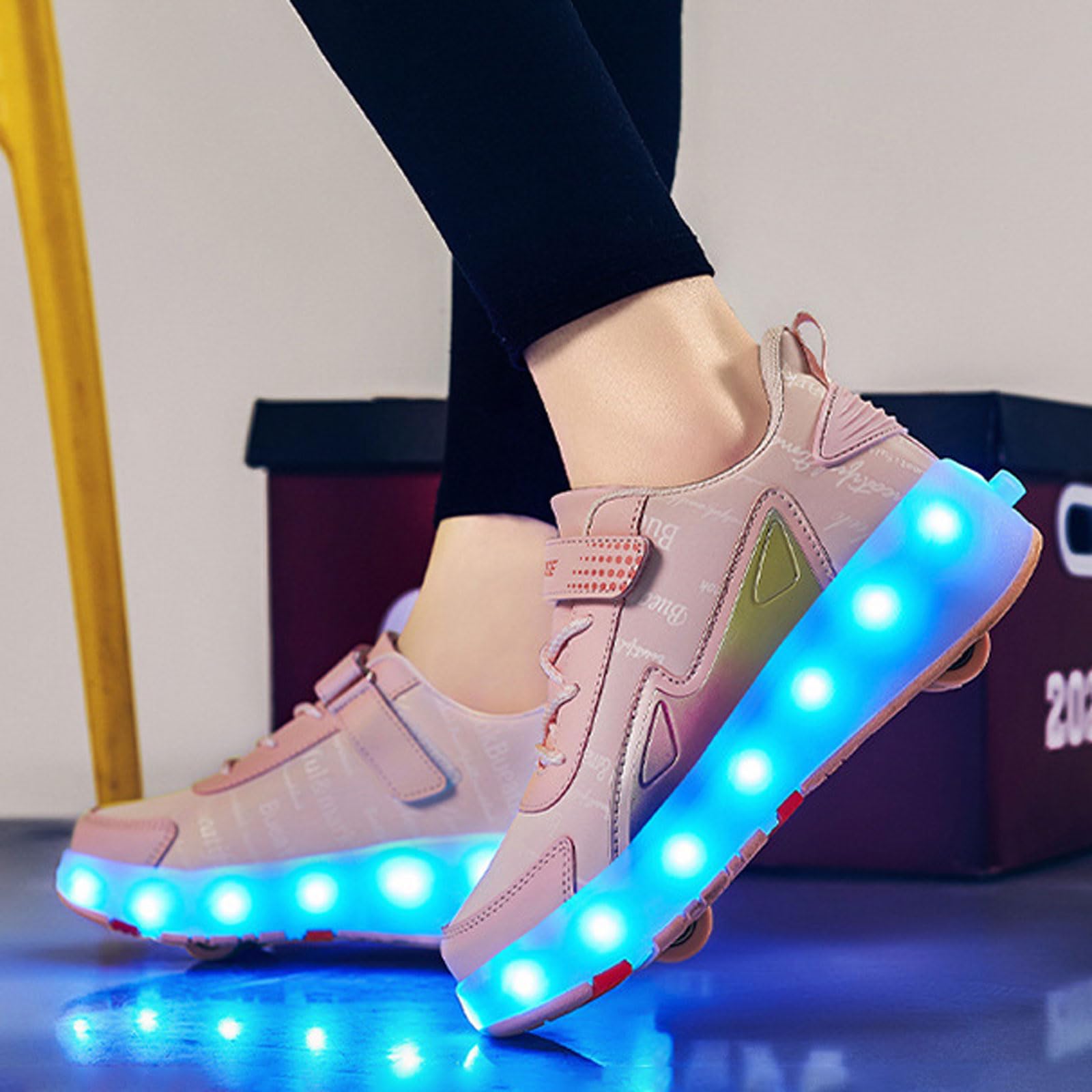 Zapatos con Ruedas para Niños y Niñas,Zapatos con Ruedas y LED Luces para Niña,2 en 1 Zapatillas con Ruedas,Retráctil,Recargables,para Regalos de cumpleaños y Navidad