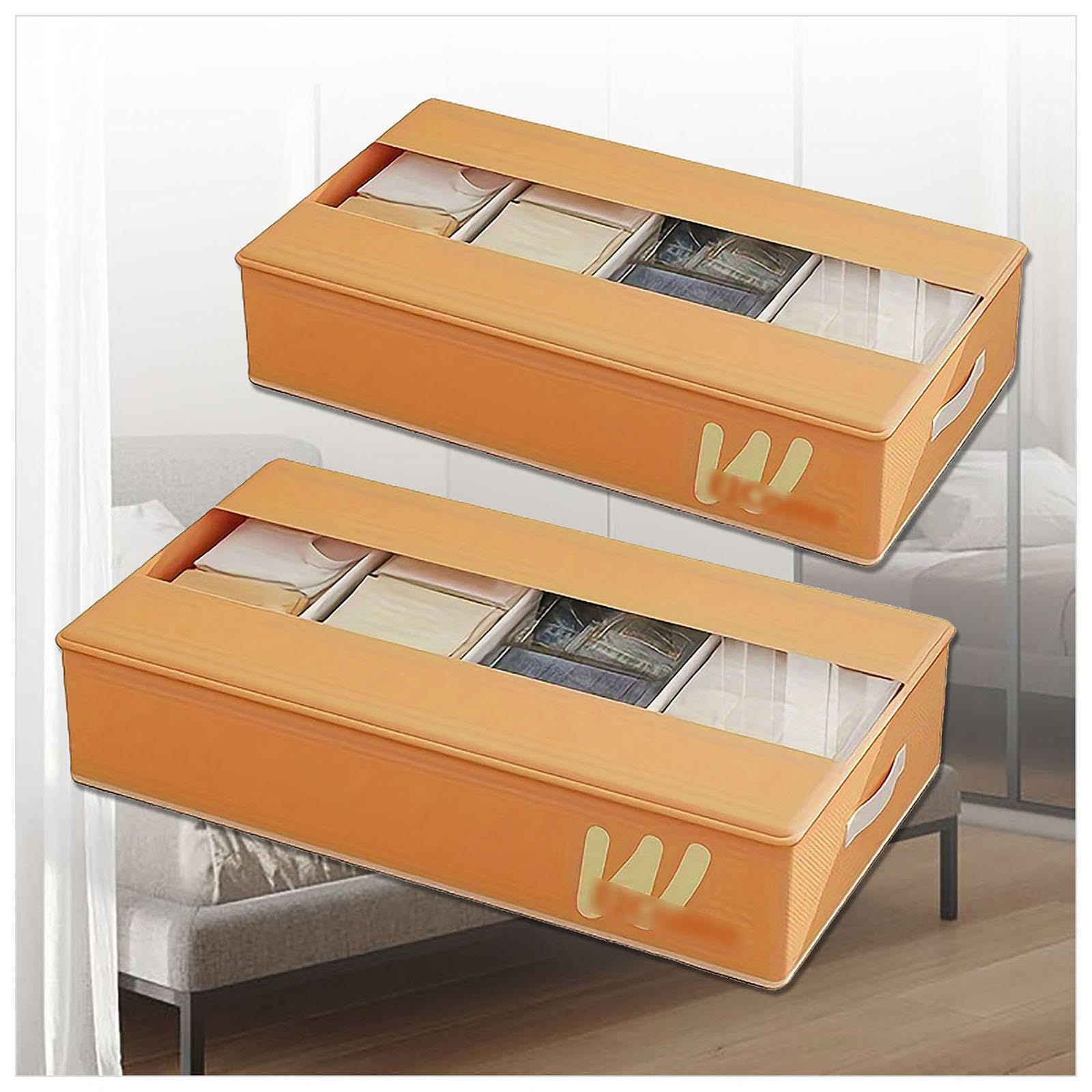 Organisateur sous Le Lit Pliable avec 5 Séparateurs Réglables, Bacs De Rangement sous Le Lit Organisateur sous Le lit pour Enfants et Adultes,Orange-2Pcs