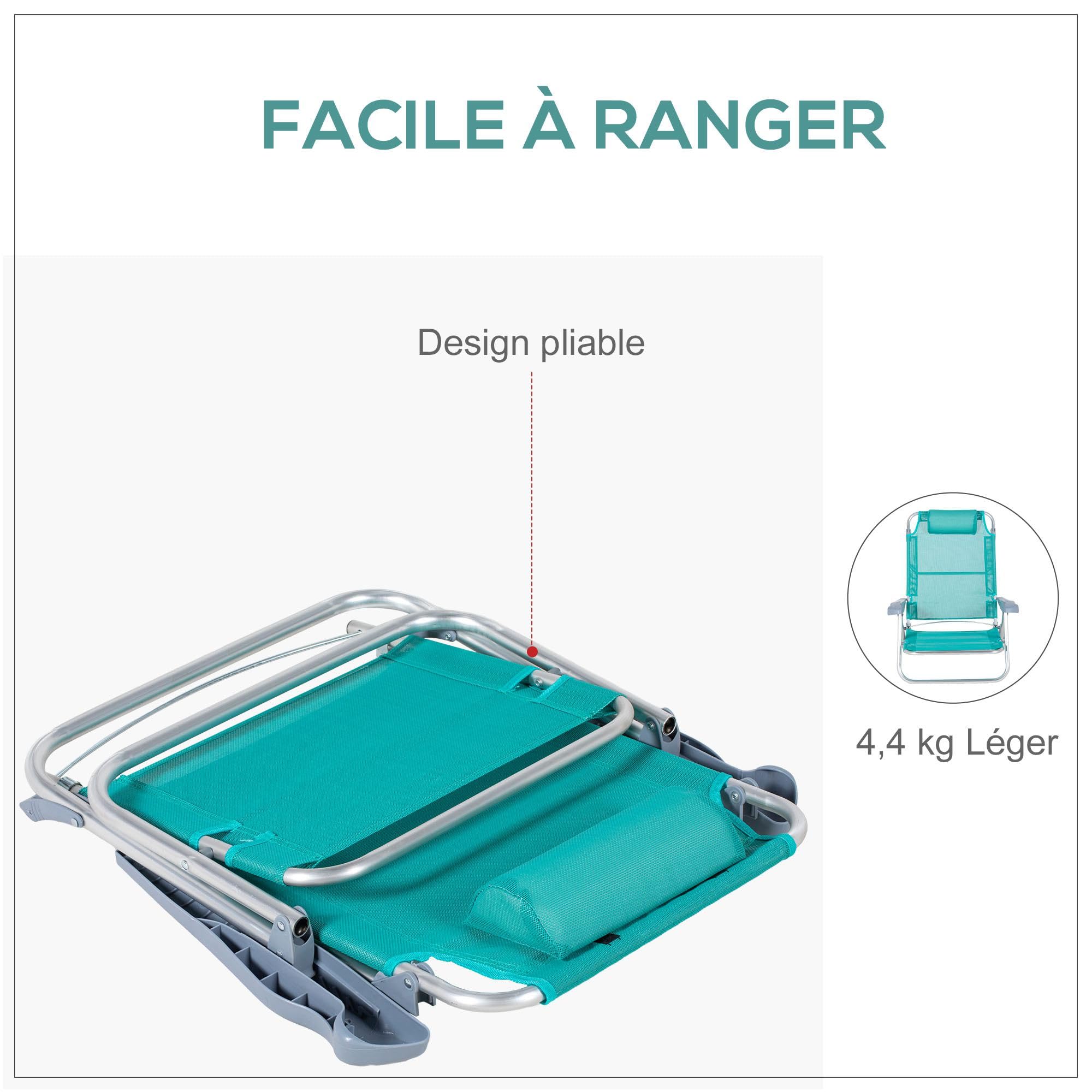 Outsunny Lot de 2 Chaises de Jardin Pliantes Aluminium 62x65x80cm Cyan