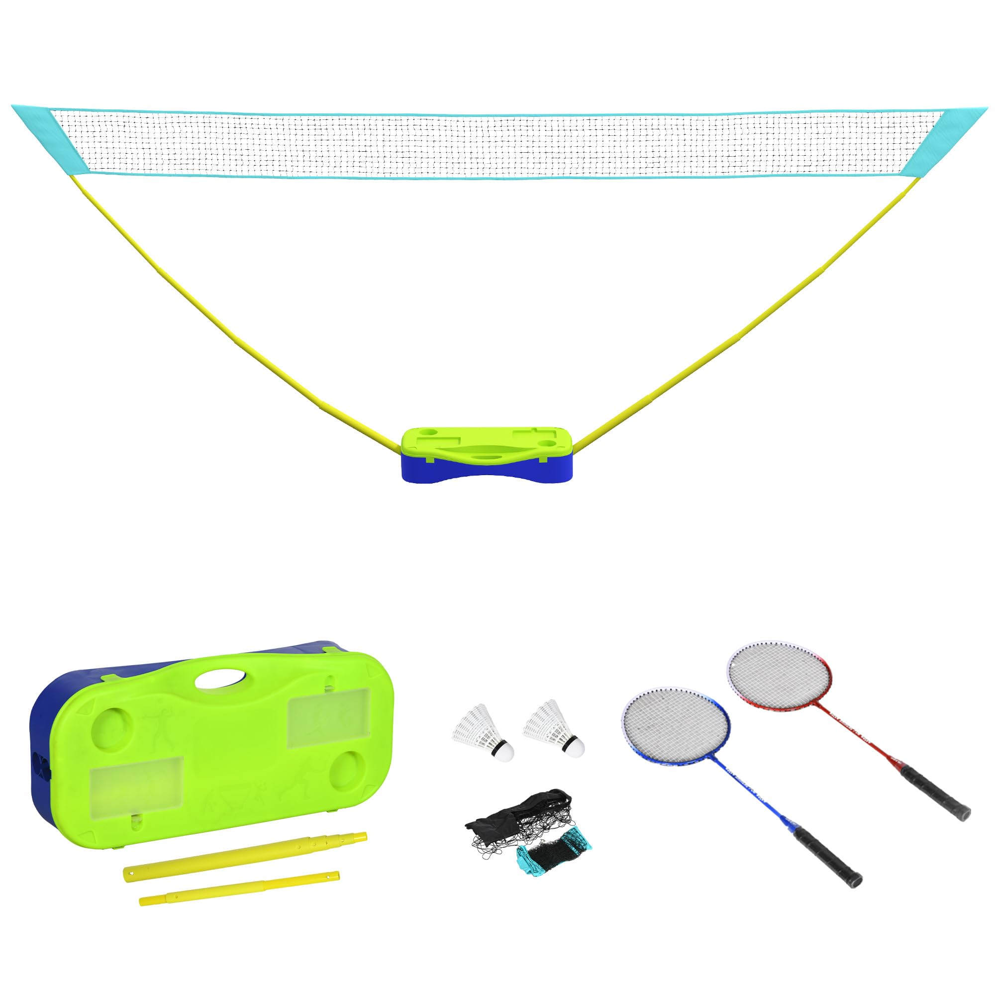 SPORTNOW Portable Badminton Net & Volleyball Net Set with Rackets & Shuttlecocks in Green