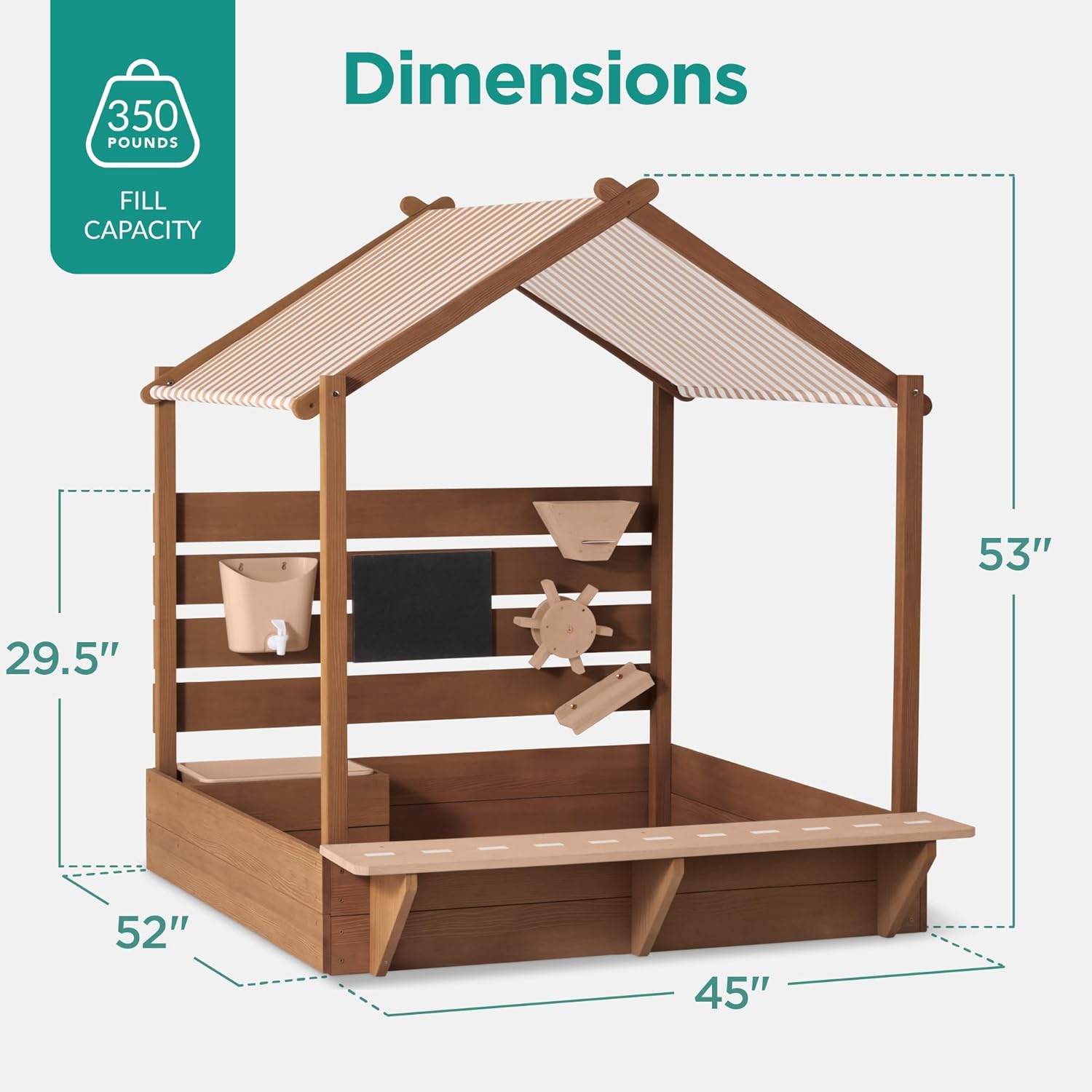 Best Choice Products Sandbox with Canopy, Extra Large Wooden Kids Sand Box with Cover, Water Table & Sink, Chalkboard, Bench Seating w/ 110 lb Capacity, Outdoor Backyard Playset​ - Beige