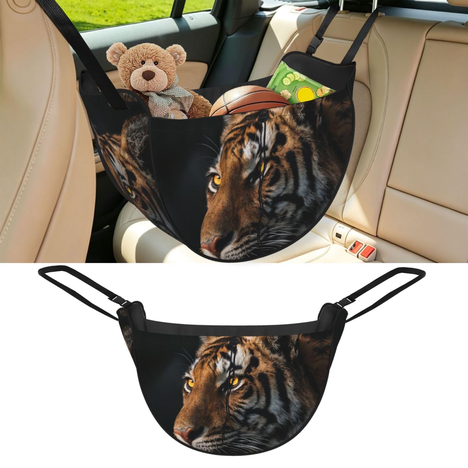 Cntdbu Black Tiger Eye Stare Car Seat Organizer-Backseat Storage Bag For Travel