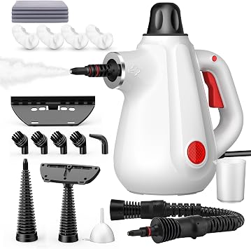 Steam Cleaner, Pressurized Multi-Surface Natural Handheld Steam Cleaner for Home with Lock Button&16 PCS Tools, Portable Steamer for Deep Cleaning Bathrooms, Kitchens, Grout, Tile, and WindowsWhite