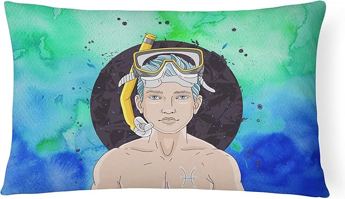 Caroline's Treasures BB7316PW1216 Pisces Zodiac Sign Canvas Fabric Decorative Pillow Machine Washable, Indoor Outdoor Decorative Pillow for Couch, Bed or Patio, 12HX16W
