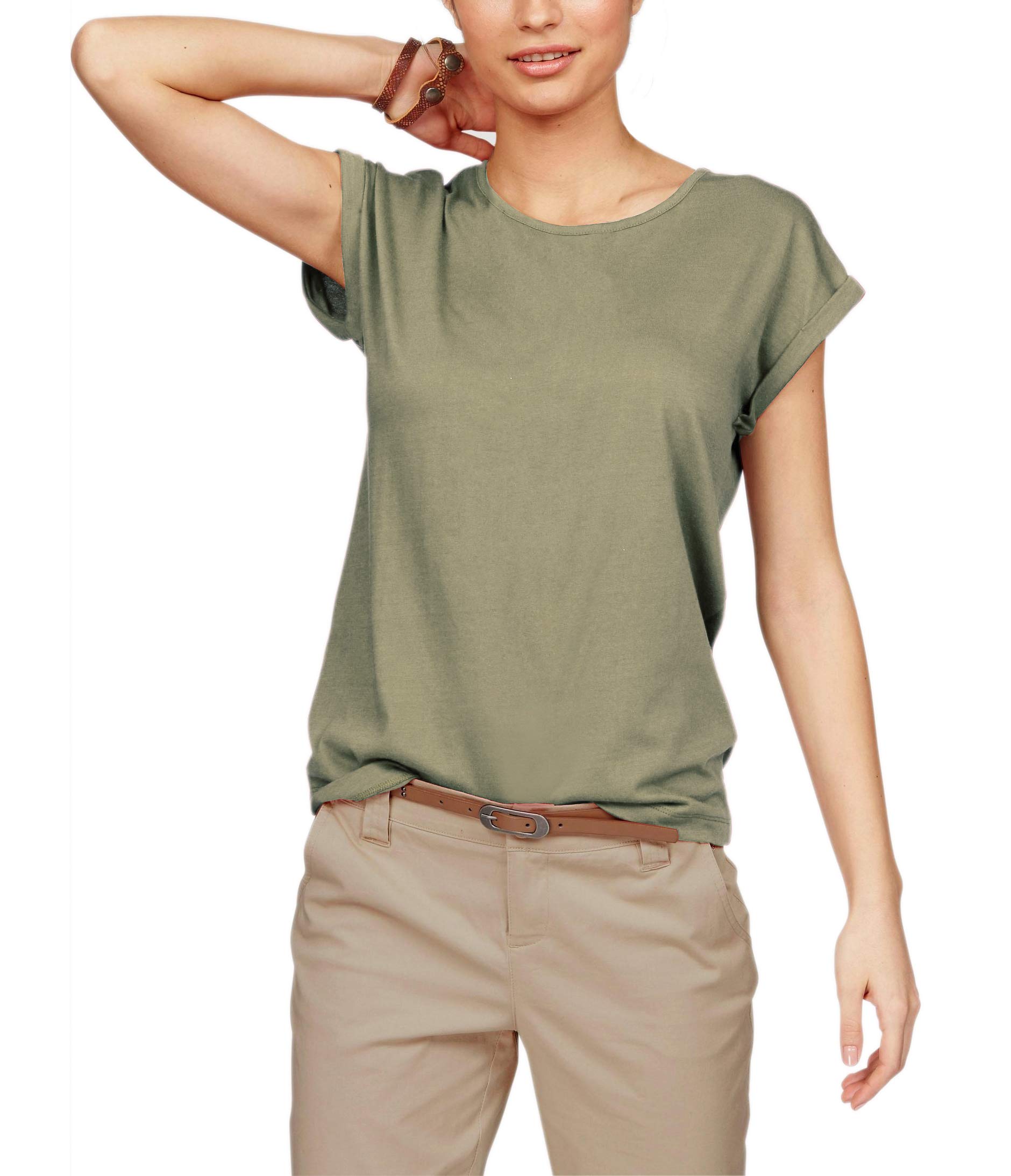 TrendiMax Damen T-Shirt Einfarbig Rundhals Kurzarm Sommer Shirt Locker Oberteile Basic Tops