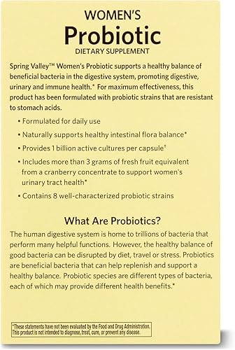Vista 6 de Cápsulas de probióticos para mujeres, suplemento dietético de 1 mil millones de UFC, salud digestiva de Spring Valley (60 cápsulas - paquete de 1)