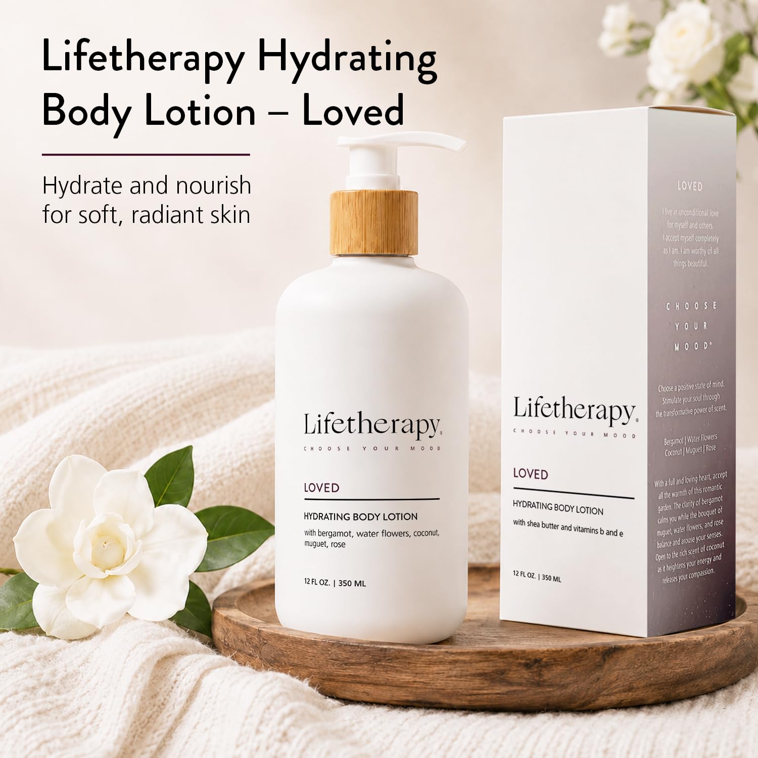 Lifetherapy Body Lotion for Dry & Sensitive Skin, Hydrating Lightweight Non-Greasy Moisturizer, Vegan Gluten Free Clean Beauty, Loved Fragrance, Daily Use for Women & Men 12oz