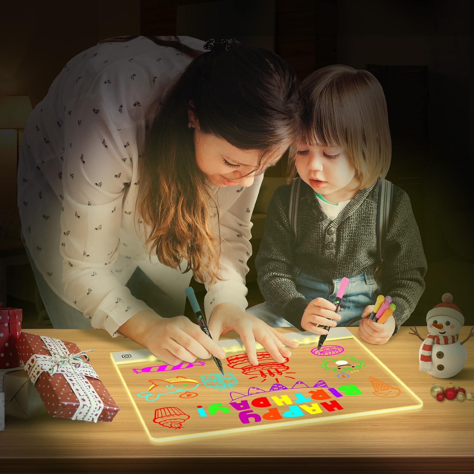 Tablero de dibujo LED de 16 pulgadas para niños, recargable, portátil, con 7 colores, acrílico iluminado de borrado en seco con soporte, regalos de Navidad y cumpleaños para niñas y niños 7