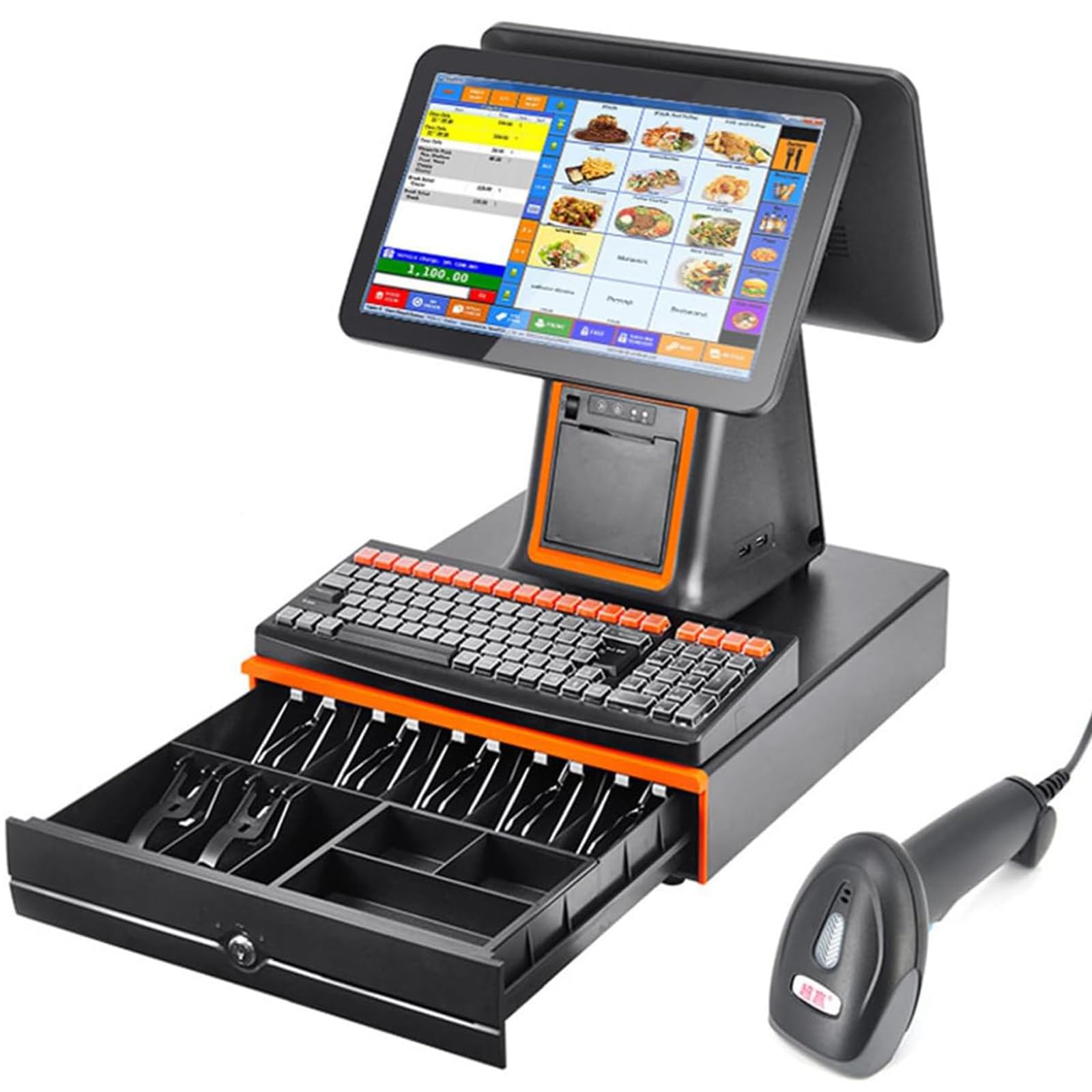 SENJINGHUA Dual Screen Cash Register,15.6-inch Smart Cash Register,POS Cash Register with CPU I5,8GB RAM,128G SSD and WiFi Module,Cash Register Monitor,for Retail and Restaurant Black