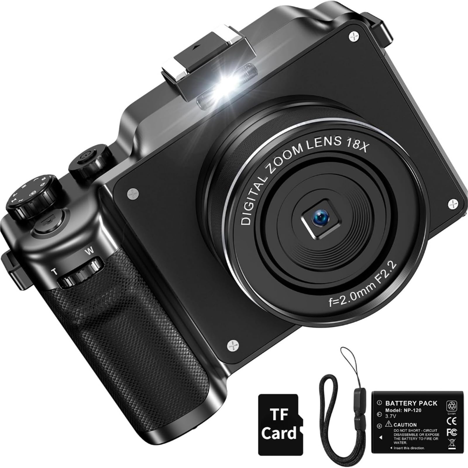 Cámaras Digitales 4K for fotografía, cámara Campact antivibración con Zoom Digital 18X, de vídeo Vlogging Enfoque automático WiFi 48MP Ligero(NO TF Card)