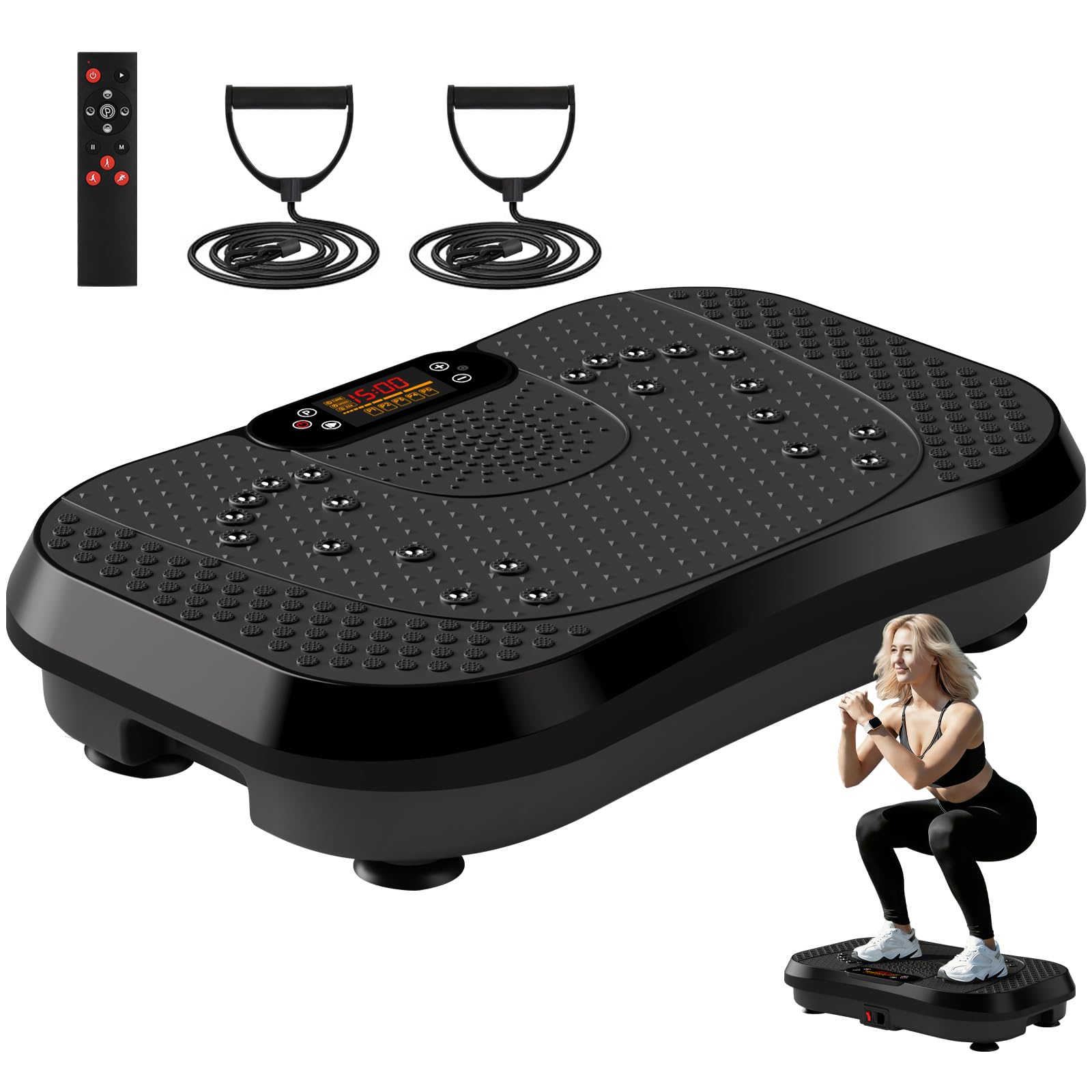 SoftGym Vibration Plate Exercise Machine for Lymphatic Drainage,Power Vibrate Stand Shake Board 450 Lbs Capacity Whole Body Workout Waver with Fitness Resistance Bands Weight Loss Gifts for Women Men