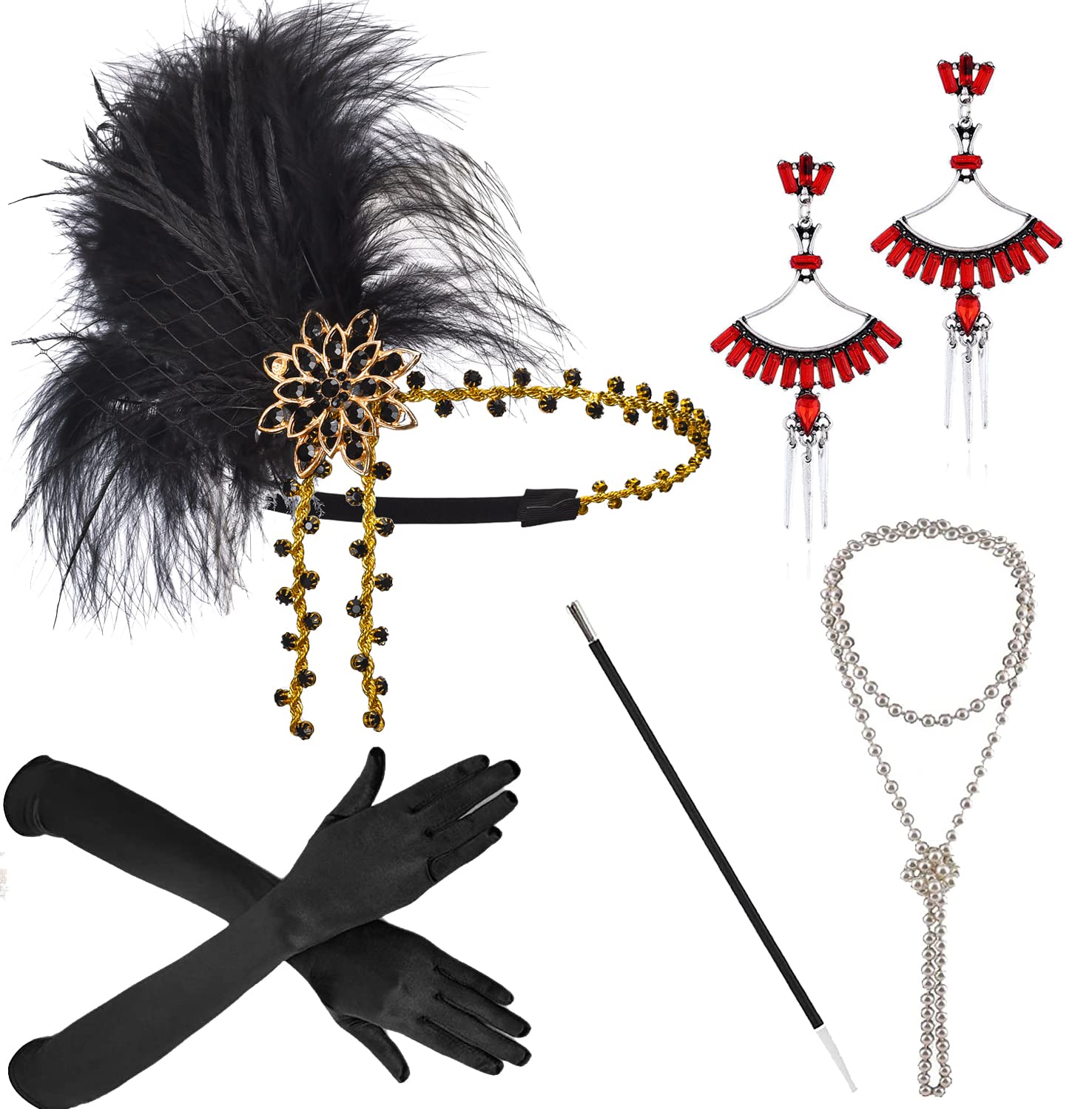 ZeroShop 1920s Great Gatsby Accessories Set for Women,Costume Flapper Headpiece Headband, M42, Medium
