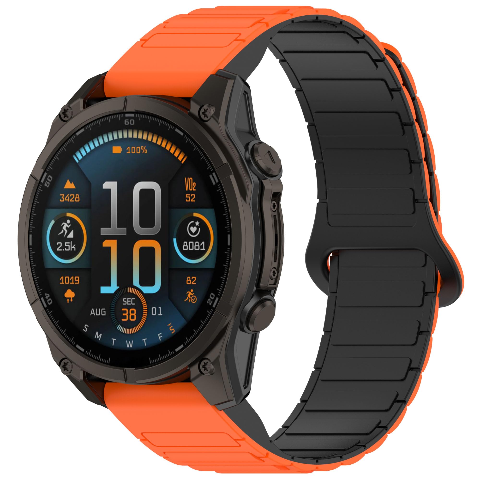 VeveXiao Rugged Magnetic Silicone Strap Compatible with Garmin Fenix 8 43mm/Fenix 7s/Fenix 5S/Fenix 6S,20mm Quick Fit Strong Magnet link Silicone Sport Replacement Strap Men Women (Orange Black)