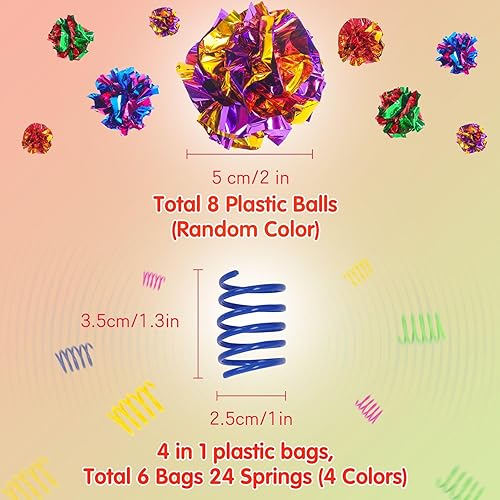 Miniatura 2 de SEVENKA Juguetes para gatos, 8 bolas arrugadas de color y 24 juguetes de resorte, bolas para gatos de 2 pulgadas/2.0 in, juguete para gatito,