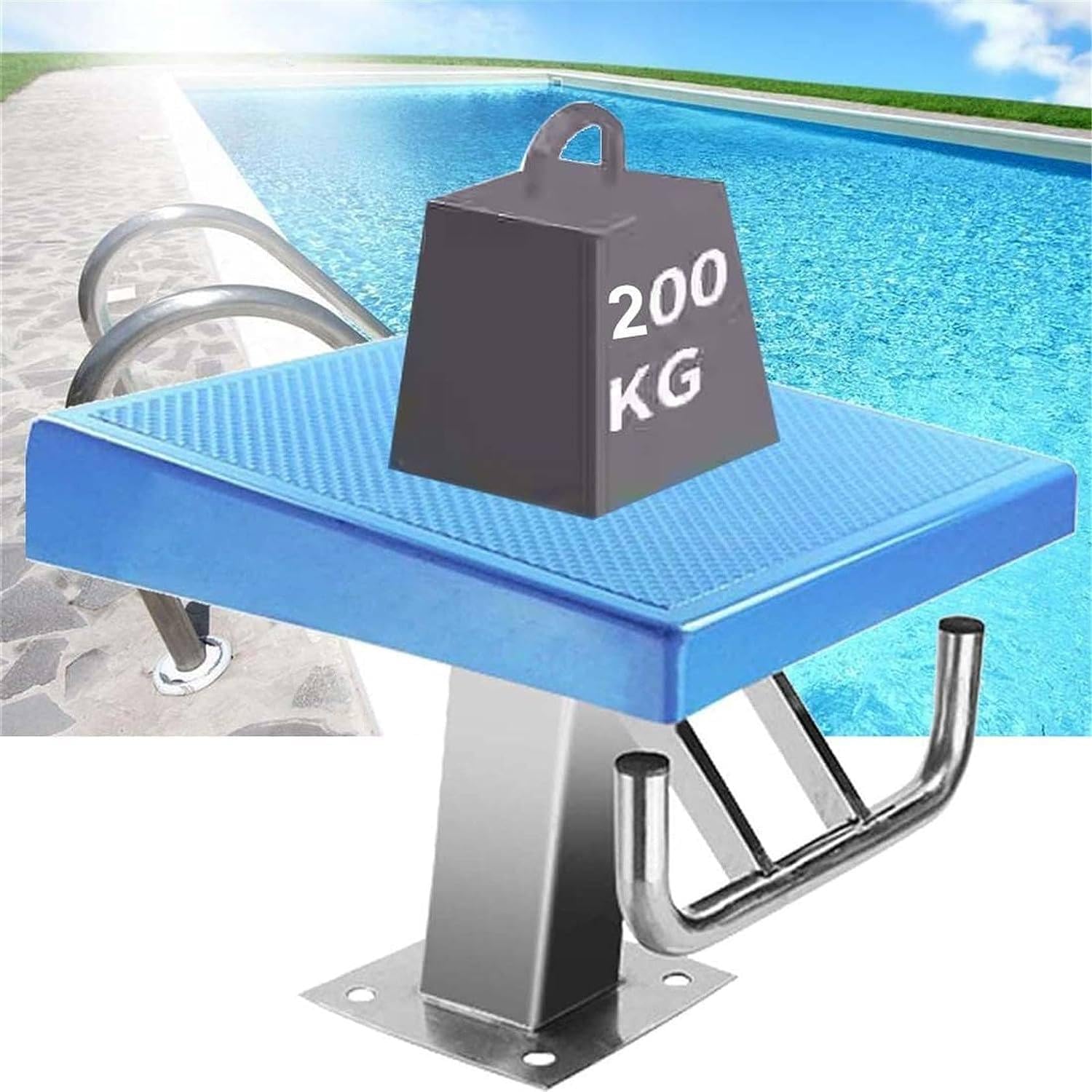 Swimming Competition Jumping Platform, Professional Diving Boards Platform Heavy Duty Jump Stand Pool Diving Board with Stainless Steel Base,with Backstroke Handle, Indoor Outdoor Pool Diving Board(Si