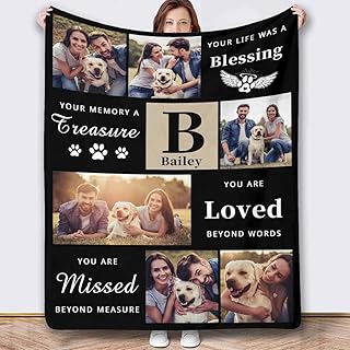 Personalized Pet Memory Blanket Throw Blanket with Name on It for Pet Owner, Customized Photo Blanket Memorial Pet Loss Remembrance Gifts for Loss of Dog Cat 50