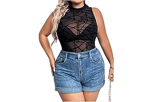 Women's Plus Size Mesh Insert Round Neck Tank Bodysuit