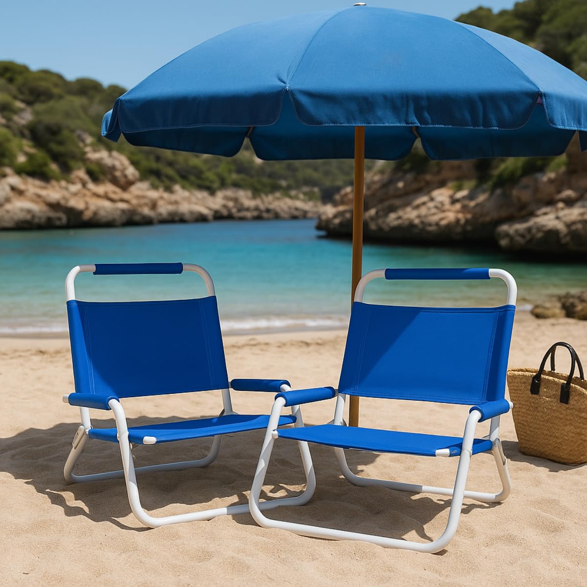 Fora Chaise Pliante inclinable pour Plage - Structure métallique Blanche, Assise en Polyester 600D renforcé, Rembourrage sur Les accoudoirs et la tête, Design léger avec poignée intégrée