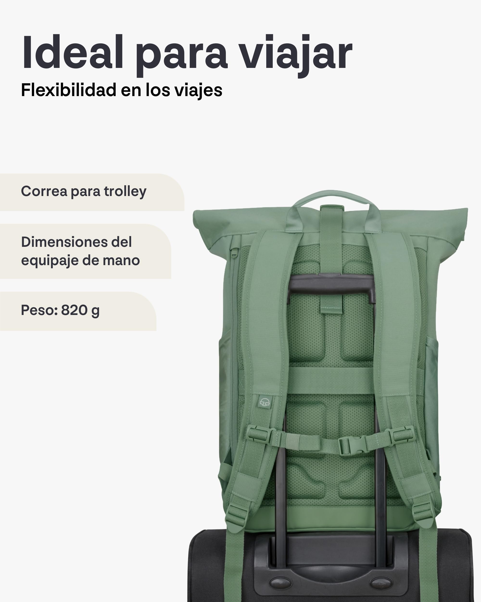 Johnny Urban Mochila Enrollable Mujer Hombre Verde - Allen Large - Grande Bolso para Escolar, Universidad, Trabajo - Compartimento para Portátil - Repelente al Agua