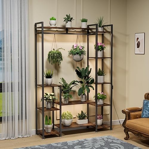 Miniatura 7 de Soporte para plantas de interior con luces de crecimiento de 11 niveles de madera, estante para plantas de interior de 157 cm de altura, soporte