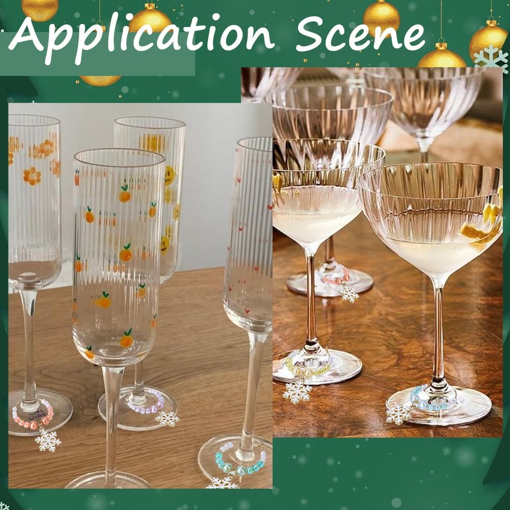 SUNNYCLUE 1 Box 6pcs Christmas Wine Tag Wine Glass Tag Charms Alloy Metal Blue Purple Snow Flower Drink Identification Markers for Cocktail Champagne Christmas Holiday Family Gatherings Party image 5