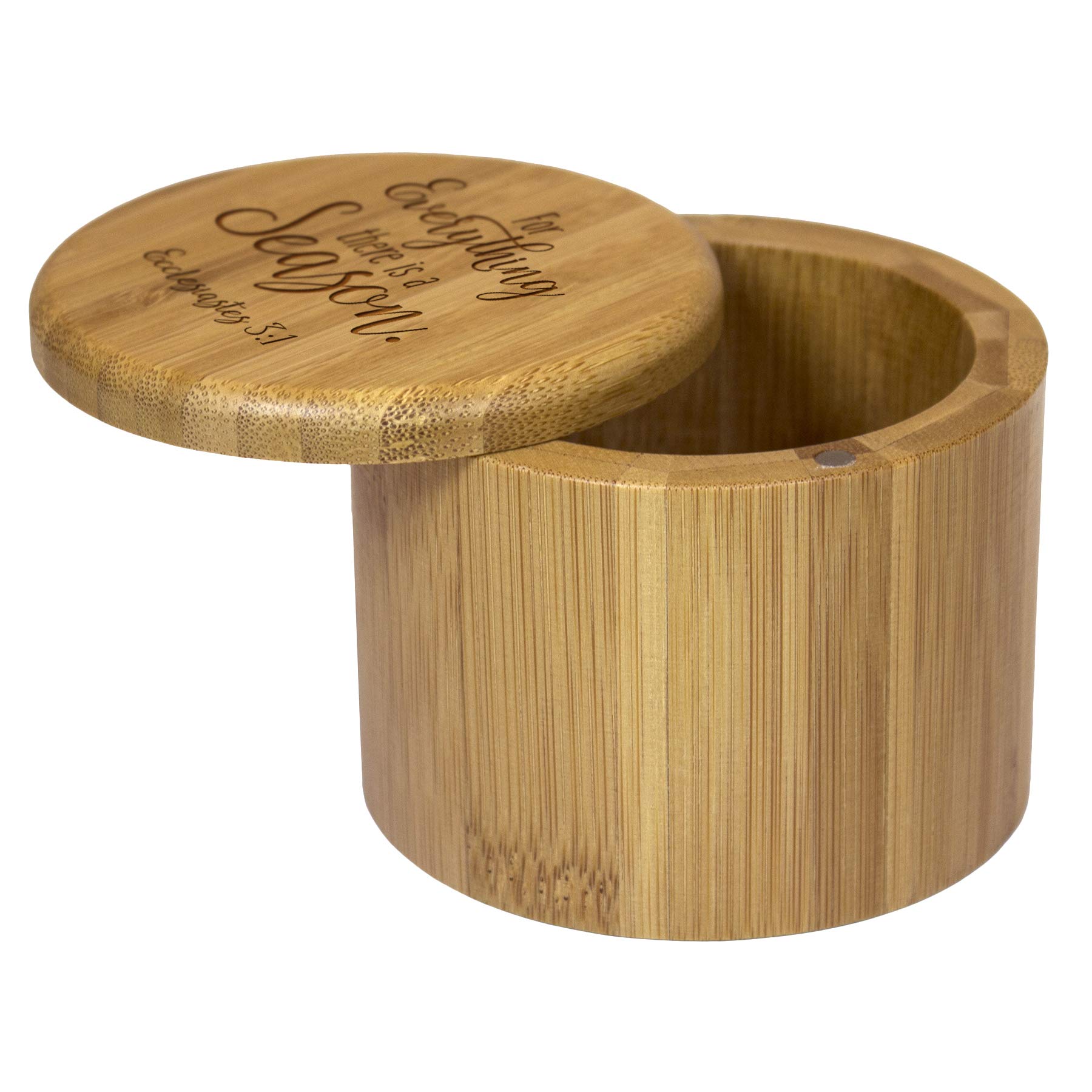 Totally Bamboo - Salero de bambú con tapa giratoria magnética, diseño de bíblia