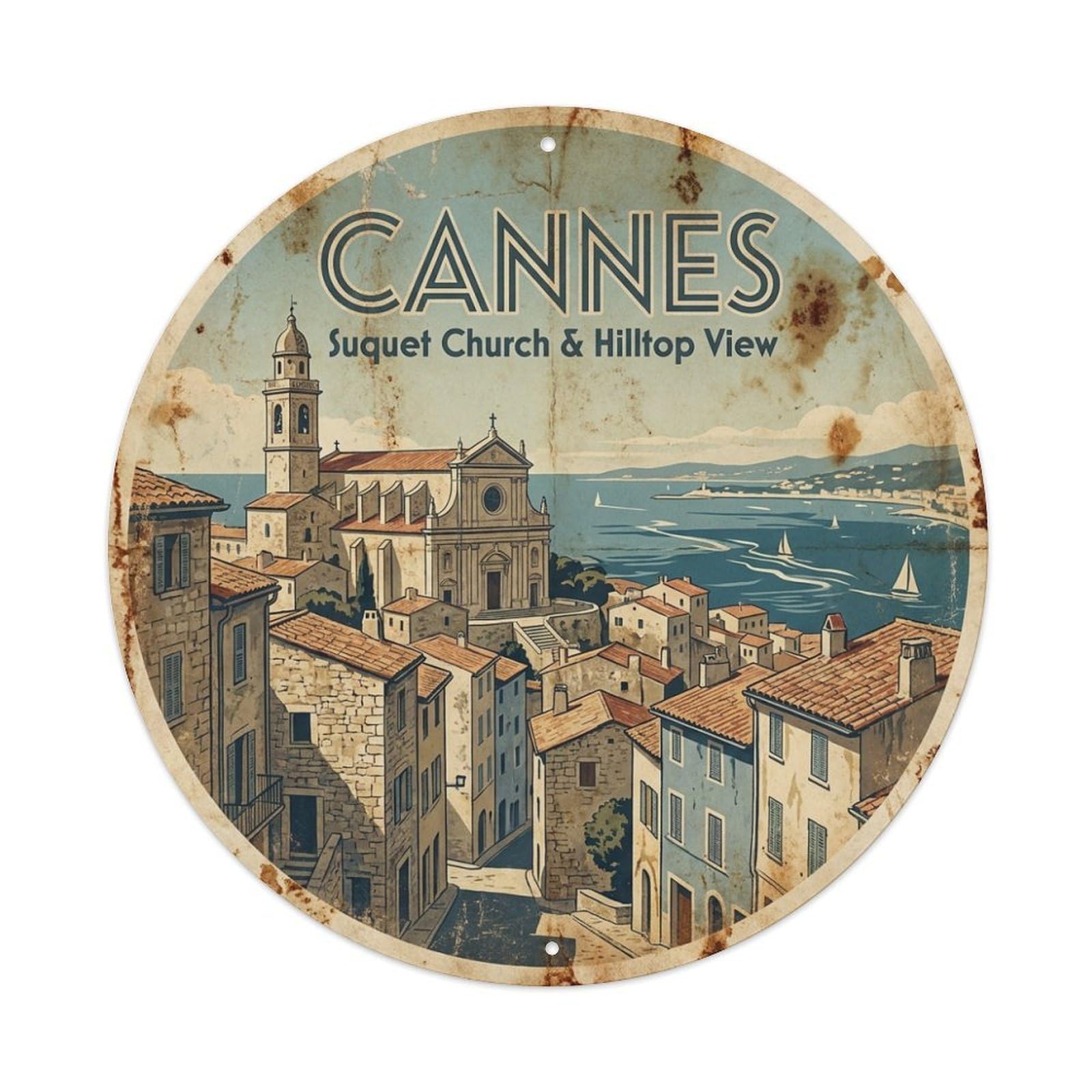Culture Travel Hilltop Church Old Town Cannes Riviera Metal Tin Sign