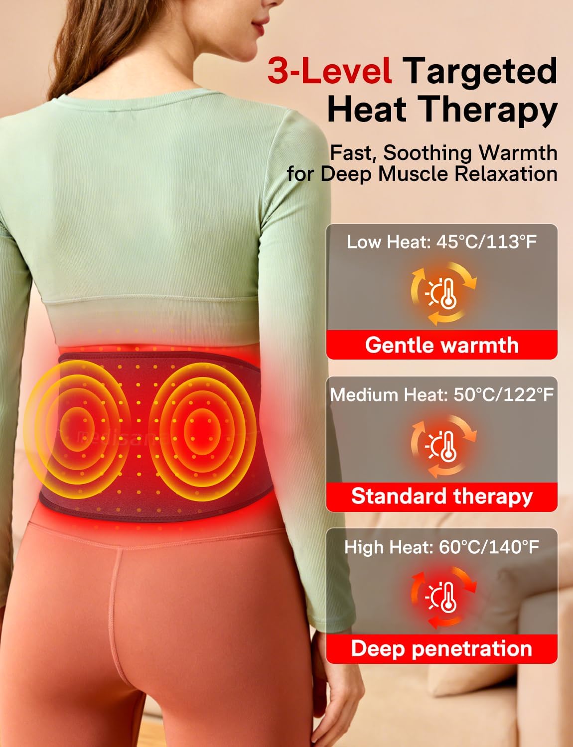Medisana 3-in-1 Red Light Massager Belt, Heating Pad for Lower Back, Cordless Wearable Near Infrared & Red Light Therapy Belt Back Wrap with Adjustable Heat and Vibration for Lower Back Pain Relief - Image 4