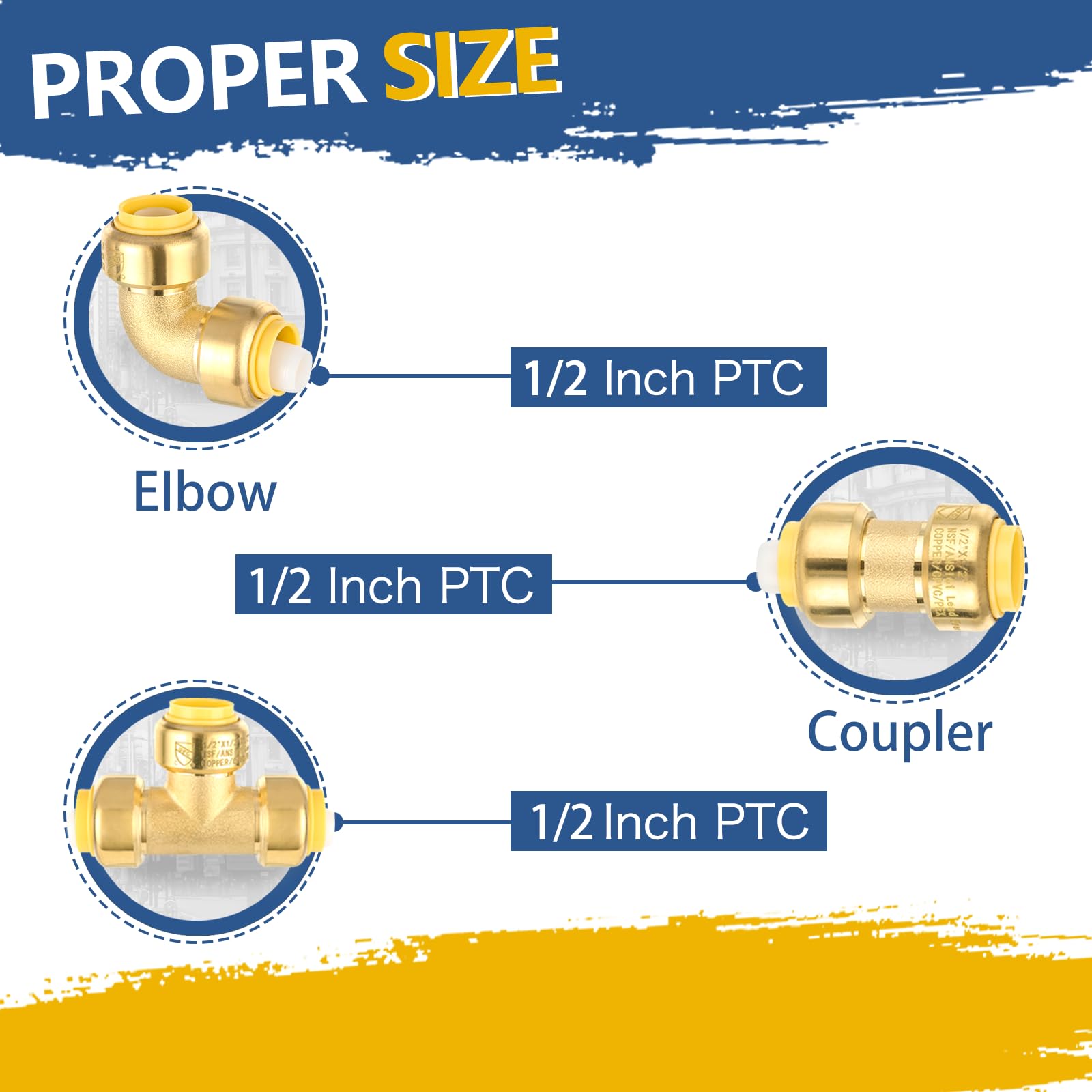 Paquete de 12 accesorios combinados de ajuste a presión de 1/2 pulgada, 5 acoplamientos + 5 codos + 2 piezas en T, empuje para conectar Pex, cobre, CPVC, con clip de desconexión