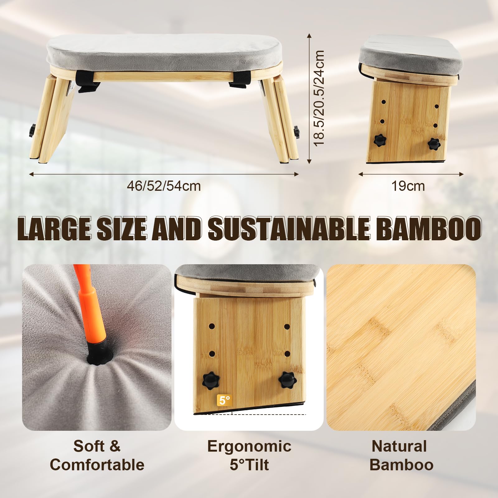 Banco de Meditación Plegable, Taburete ergonómico de bambú para Yoga, Taburete de meditación con cojín, Silla de meditación portátil con Bolsa de Transporte para arrodillarse, oración