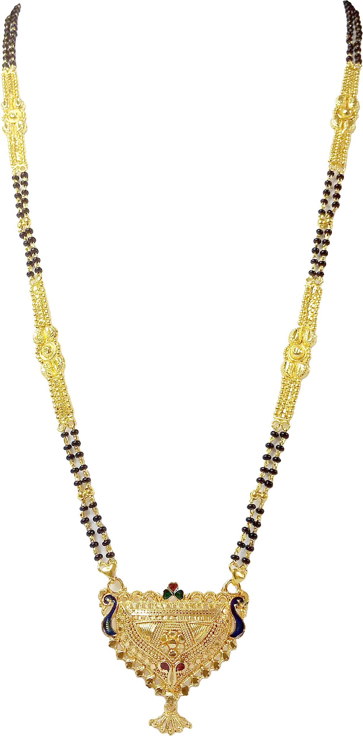 MIRAYA CREATIONS Black Beads Golden Finish Meenakari Traditional Mangalsutra for Women-image-22