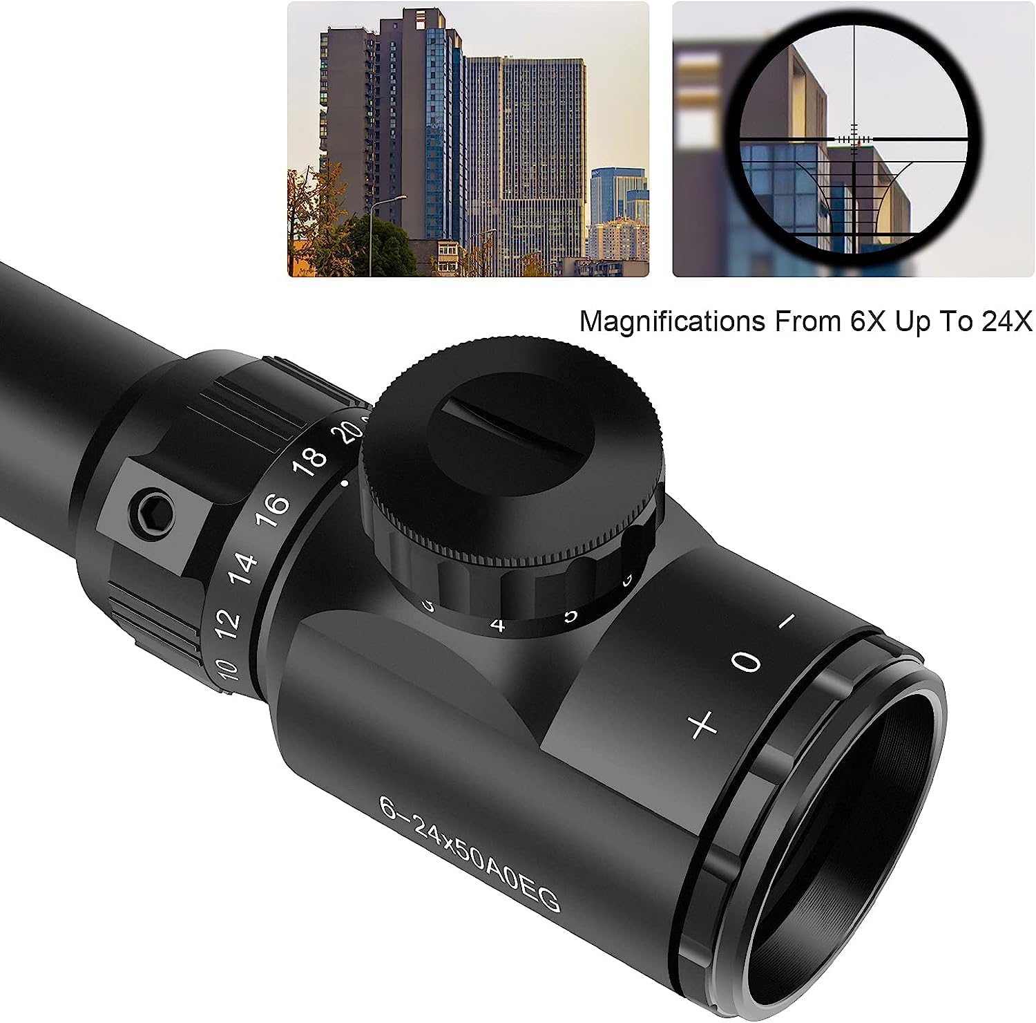 Feyachi RFS-21 Visor TELESCÓPICO, 6-24x50mm Retícula en Forma de Cruz Montar Scope Únicamente para Actividades Deportiv (Montura 22mm)