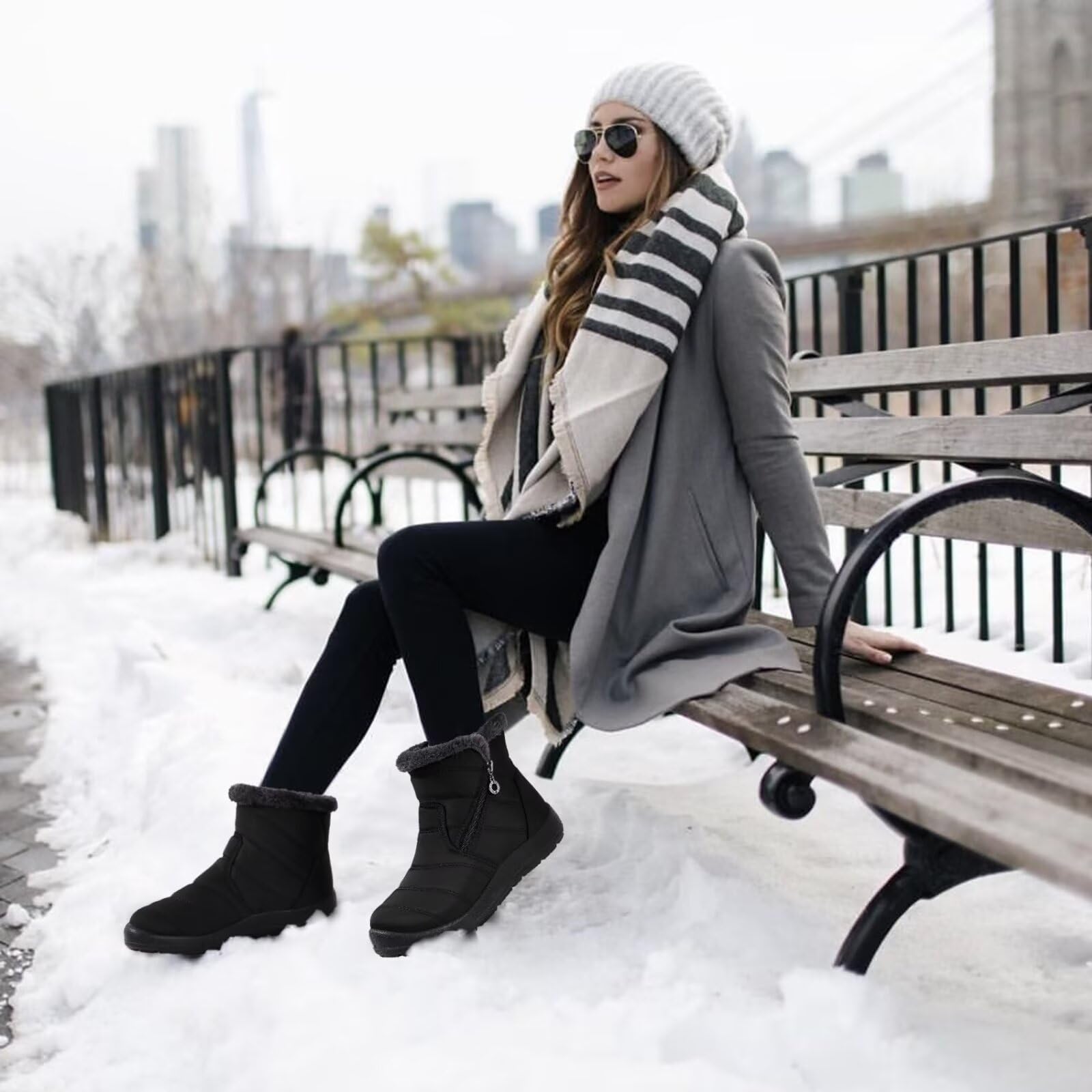 scecocrs Stivaletti Invernali Da Neve Con Zip Da Donna, Stivaletti Caldi Foderati in Pelliccia, Stivaletti Comfort Impermeabili Antiscivolo Per Esterno, Botas De Invierno Para Mujert
