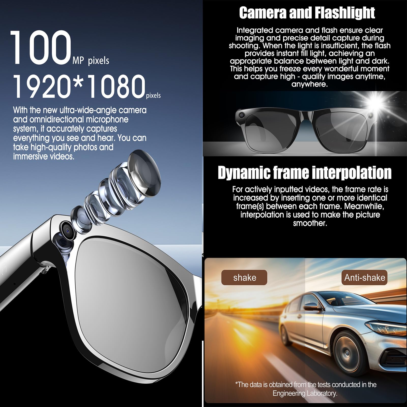 Inteligentne okulary z tłumaczeniem sztucznej inteligencji, obsługuje ponad 110 języków i nagrywania wideo HD, okulary przeciwsłoneczne z funkcją dotykową i głosową, otwarte ucho, czysty
