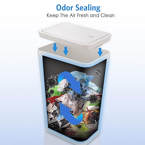 Miniatura 5 de Paquete de 3 cubos de basura pequeños para baño con tapa, cubo de basura delgado de 10 litros2.6 galones, a prueba de perros, papelera de plástico