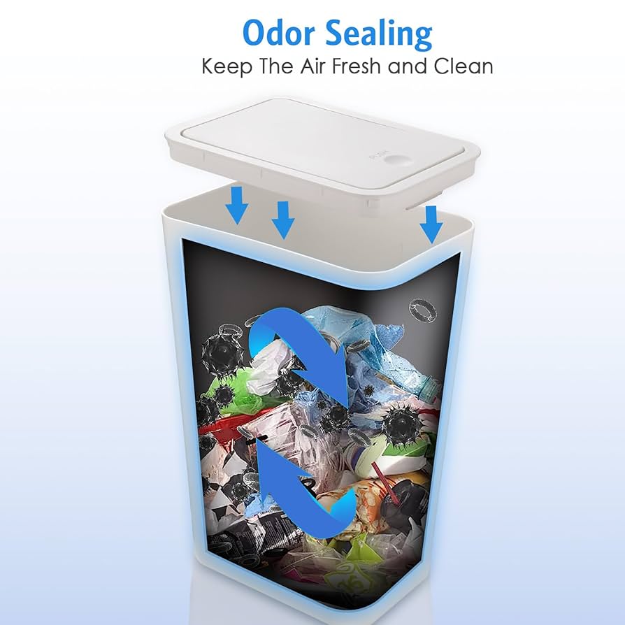 Vtopmart 1.5 Gallon/5.7 L Small Plastic Trash Can, Rectangular White Bin With Built-in Handle For Bathroom, Bedroom