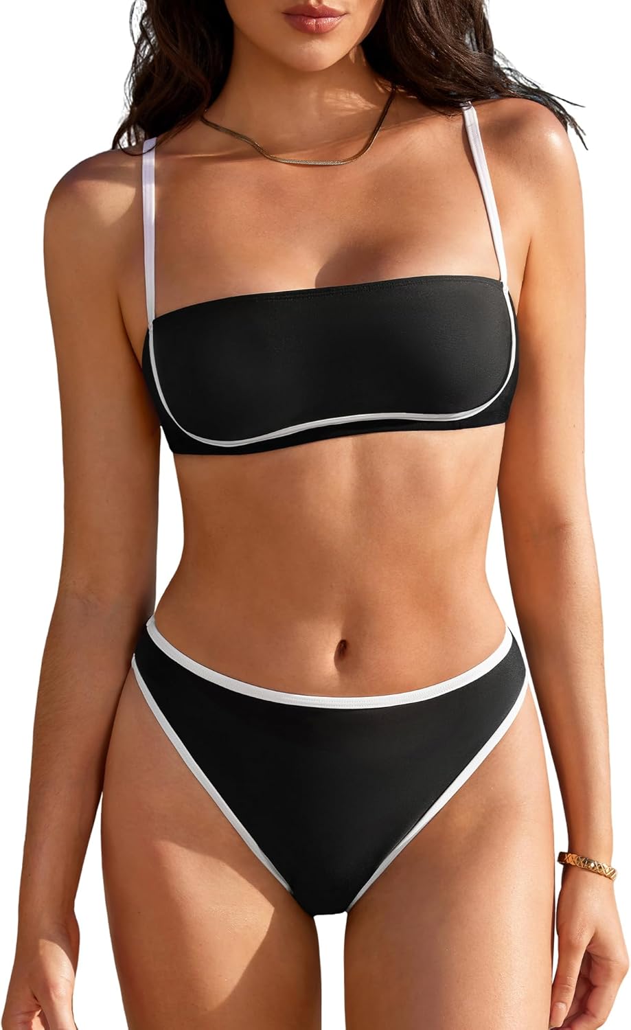 SUUKSESS Women Bandeau High Waisted Bikini Set Cheeky High Cut 2 Piece Swimsuits