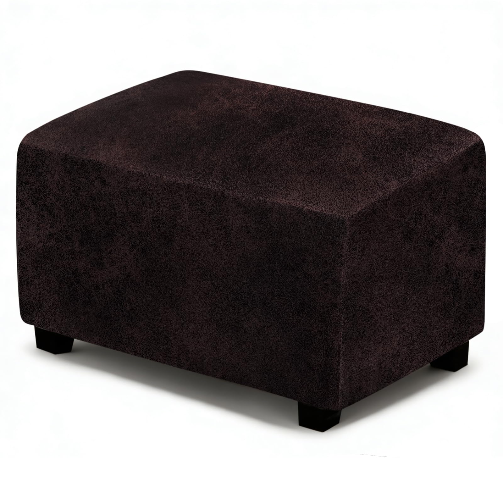 ANARACHON Leather Like Ottoman Cover, Stretch Small Square Ottoman Covers, Rectangular Ottoman Slipcovers with Removable Washable Non-Slip Elastic Bottom for Footstools (02 Chocolate, Small)