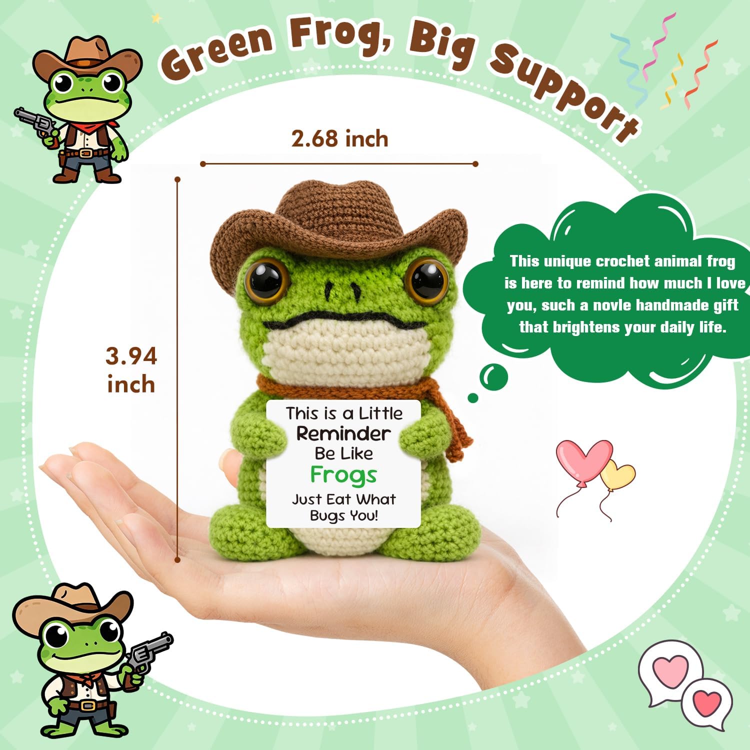 Funny Frog Gifts for Adults, Handcrafted Crochet Cowboy Keepsake, Cheer Up Encouragement Present for Friends, Stress Relief Desk Decor for Coworkers, Western Aesthetic Room Decor Accessories