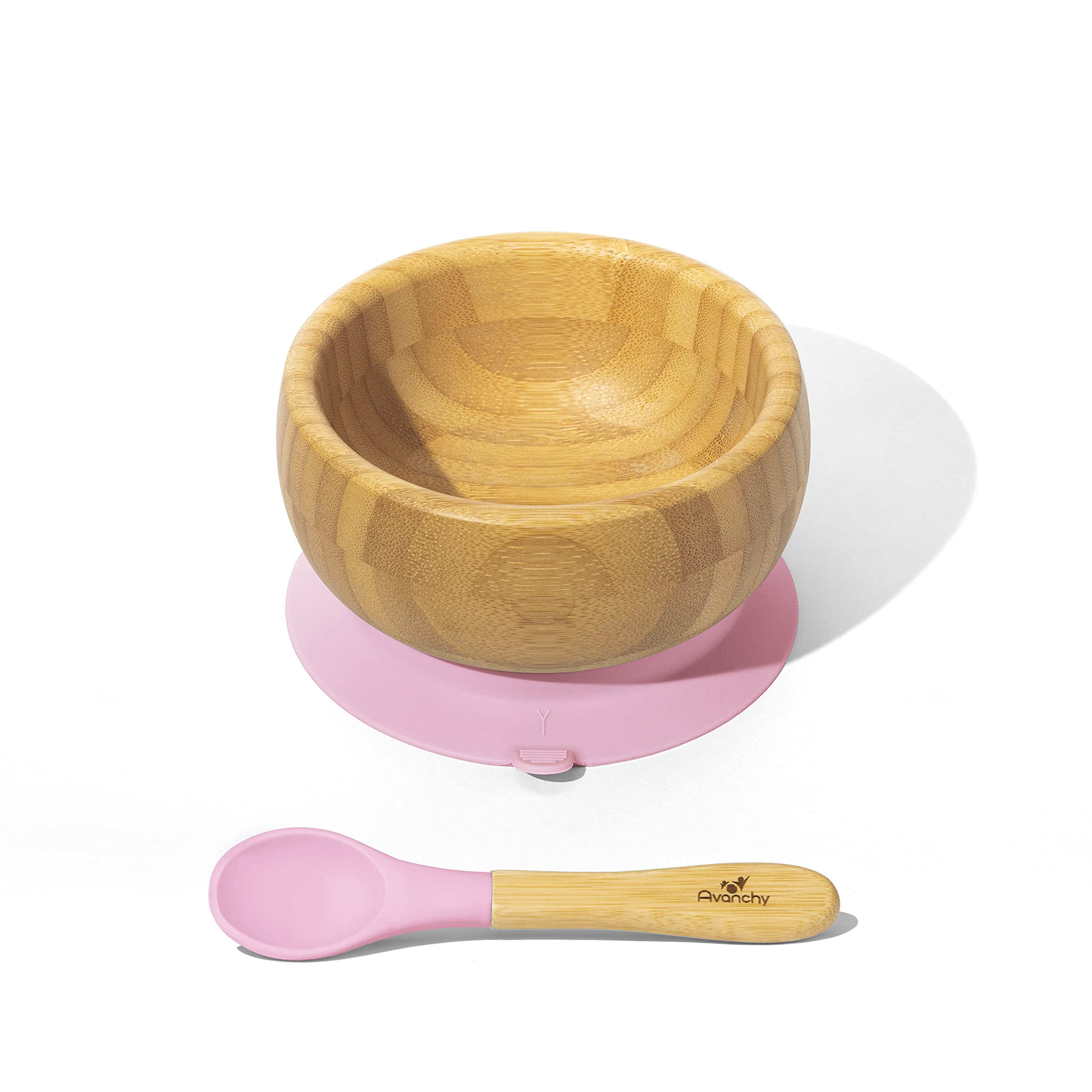 Bamboo Suction Classic Bowl + Spoon For Baby,Kids,Toddler, Suitable For Children Aged 4 Months To 72 Months-Pink