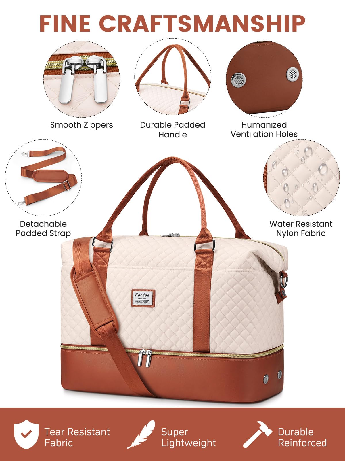 Borsone da viaggio per donna, 2-Beige Marrone-3 pezzi, 19 x 9 x 13 inches, Borse da viaggio
